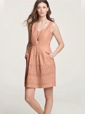J.Crew Delaney Eyelet Hem Dress Women’s Rust Terracotta Sleeveless Pockets, Sz 8